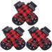 Dog Socks Double Side Anti-Slip with Straps Traction Control Set - Plaid Paw Protector for Floor Indoor, Non-Skid Design for Small Medium Dogs Cats Puppy